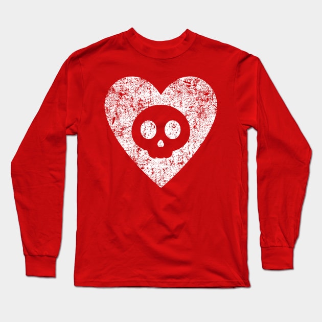 Cute Skull in Heart - Distressed Long Sleeve T-Shirt by PsychicCat